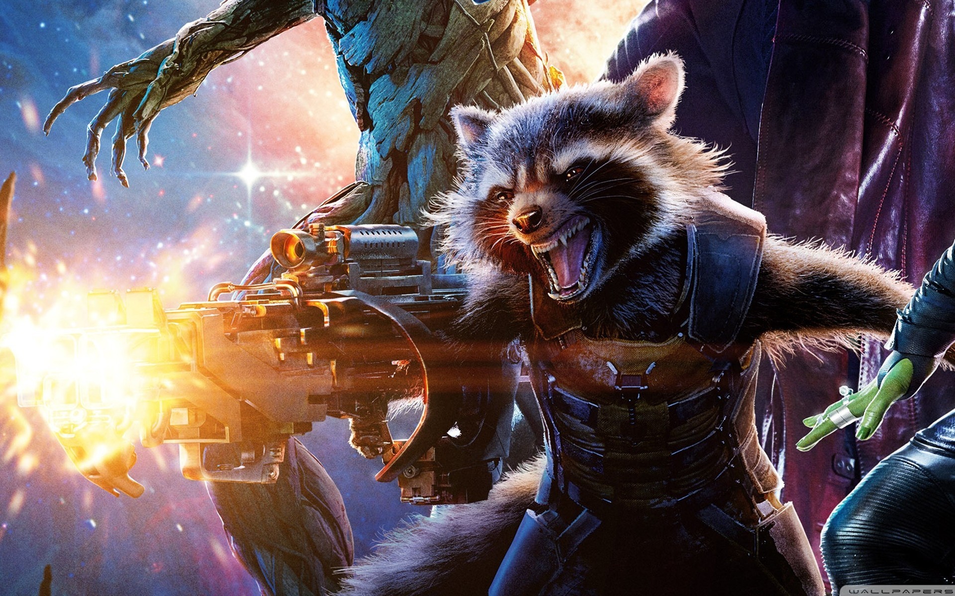 akcja strażnicy galaktyki superbohaterowie jet raccoon marvel science fiction grafika 3d