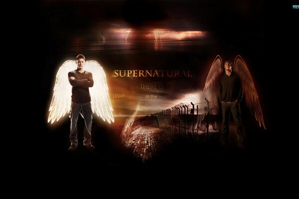 Actors with wings from the movie Supernatural