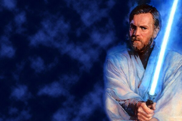 A Jedi with a sword in his hands