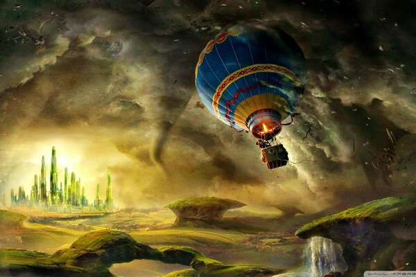 Image of a flying balloon in the land of adventures