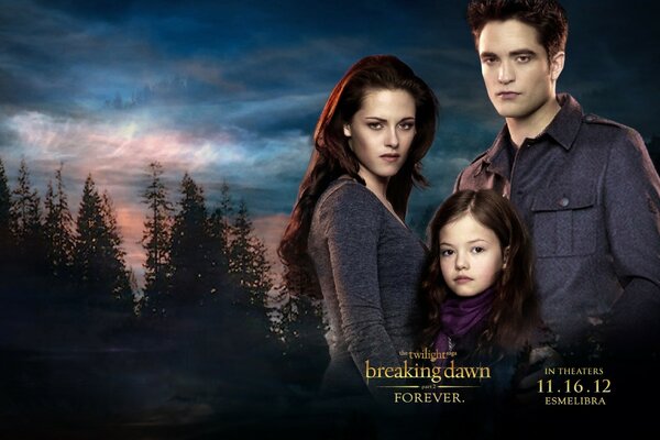 Poster with the main characters for the movie Twilight. The saga. Dawn: Part 2 