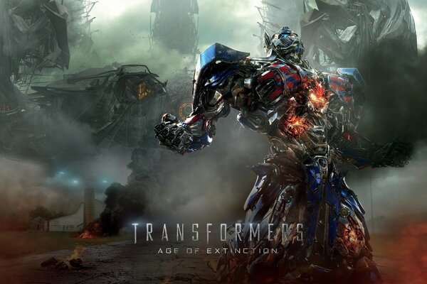 Transformer optimus prime auf grauem Hintergrund