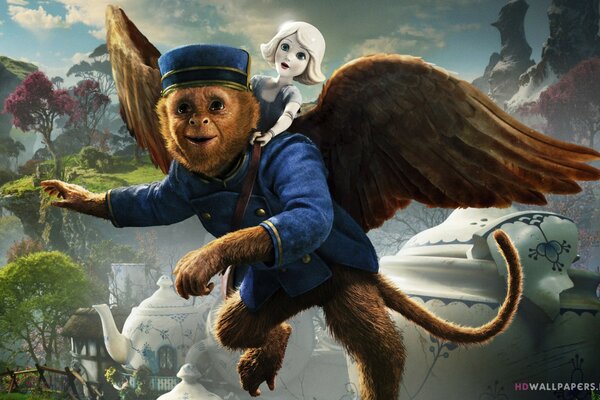 Flying monkey with a porcelain doll