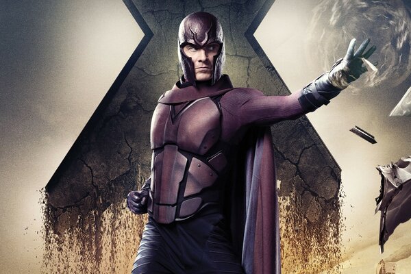 Magneto from the X-Men on the background of the sign