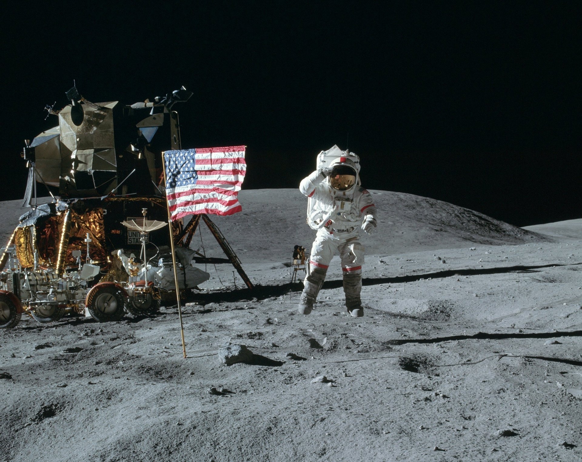 espacio luna astronauta americano salto bandera américa ee.uu. módulo lunar vehículo lunar fondo de pantalla