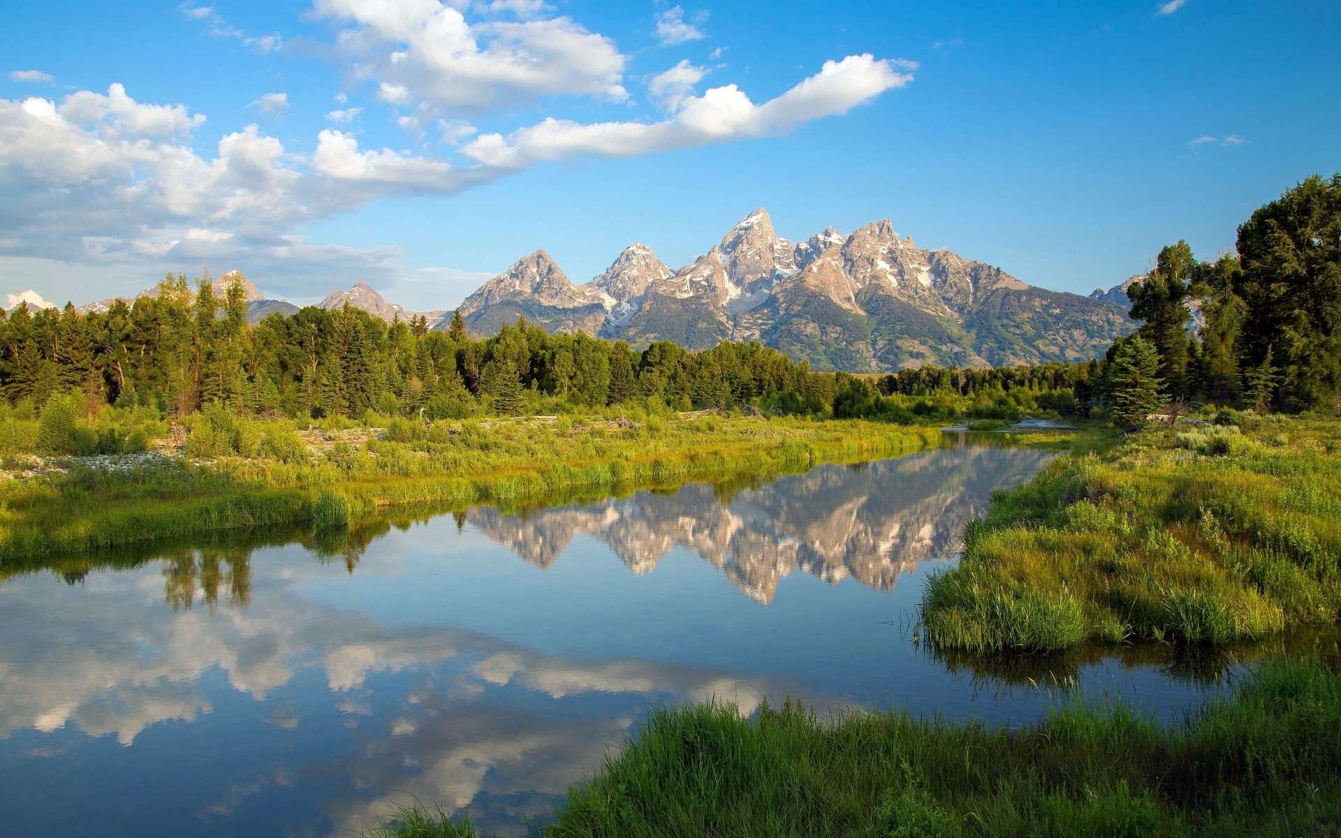 grand teton odbicie jezioro wyoming góry