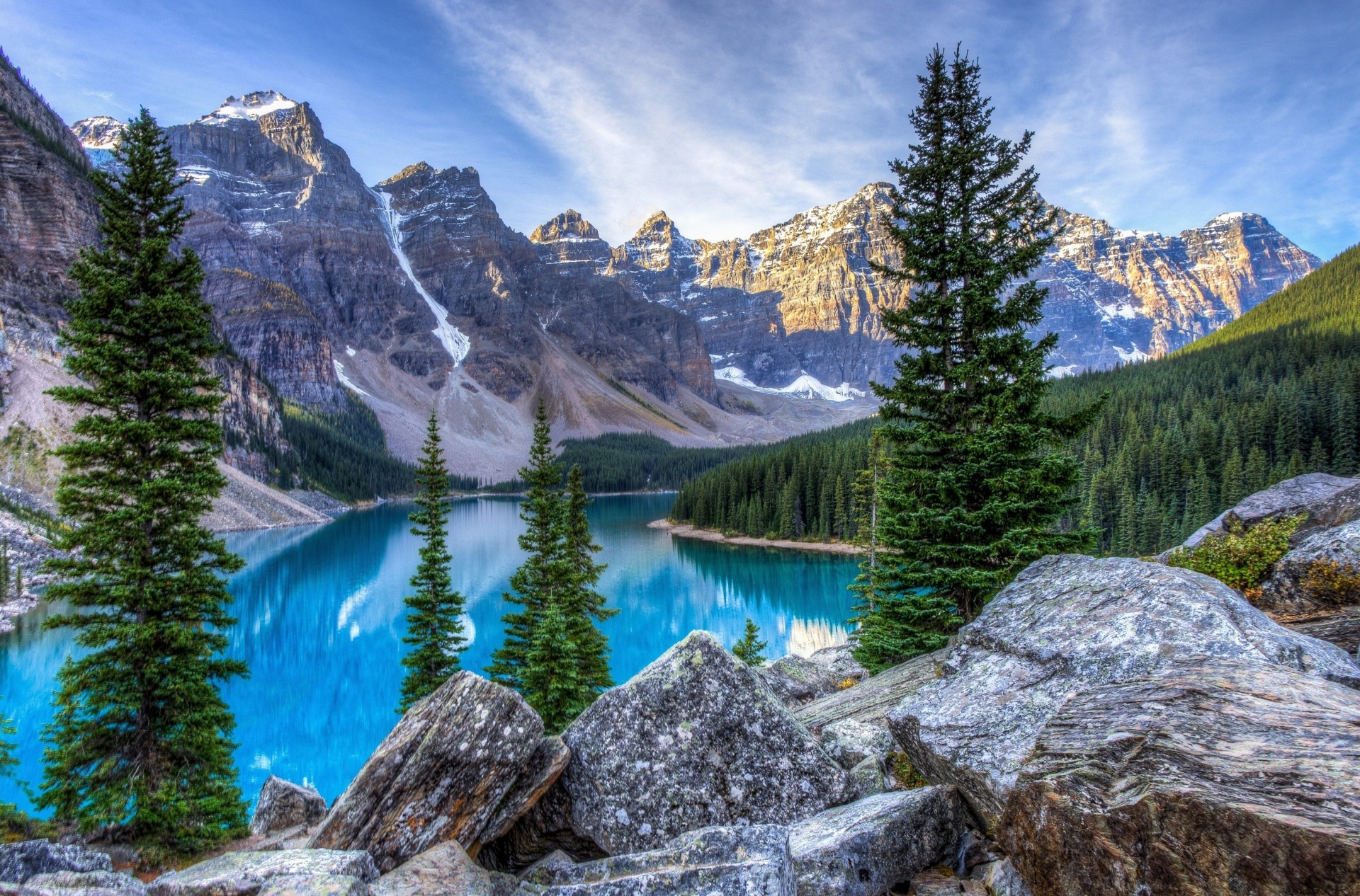 lago montañas paisaje árboles