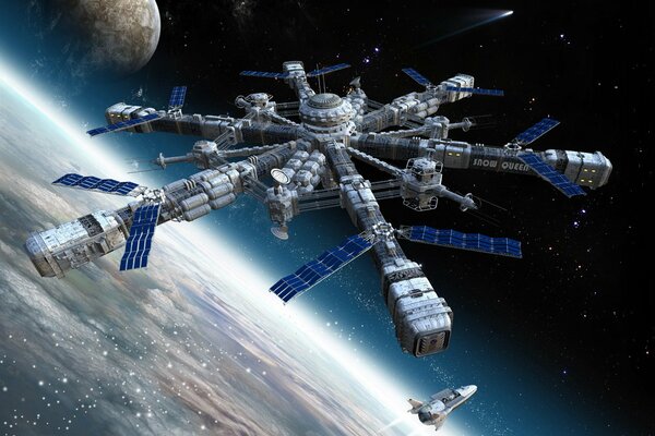 A station in space at the junction of the planet