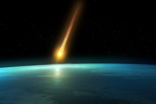 La caída de un enorme cometa en el planeta tierra