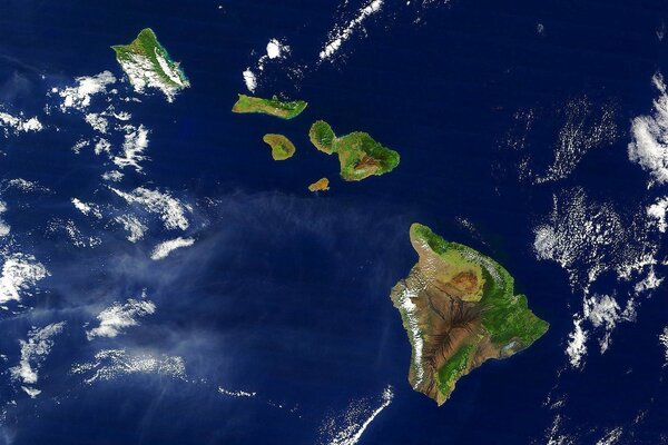 Satellite view of Hawaii through the clouds