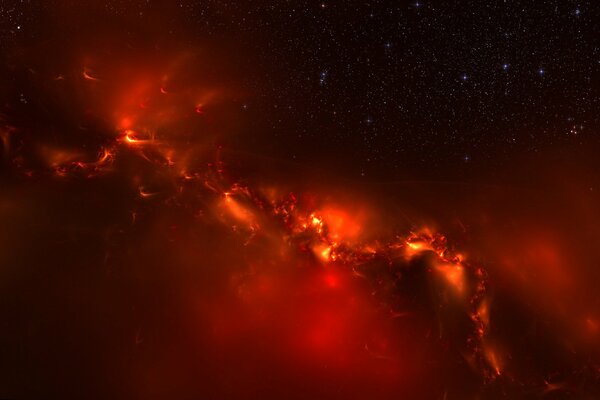 Explosión roja del universo en el espacio