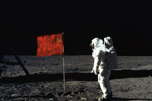 The first man on the moon. Flag of the USSR