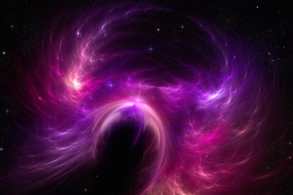 Twilight lilac-pink nebula with bright stars