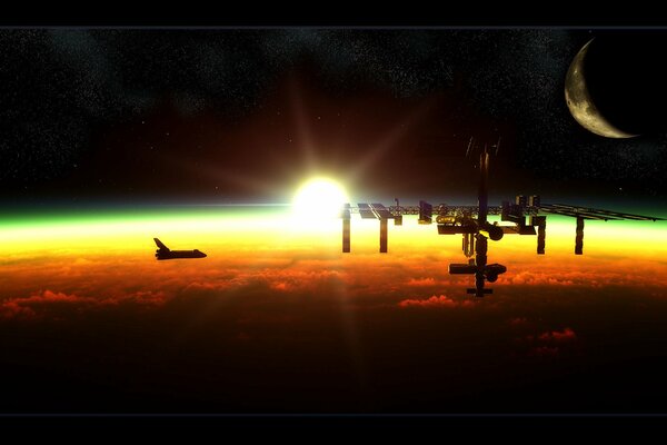 Shuttle approach to the cms at sunset