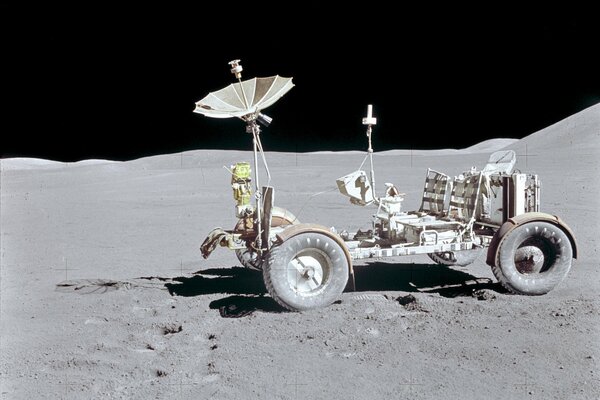 A picture of a lunar rover on the moon in space