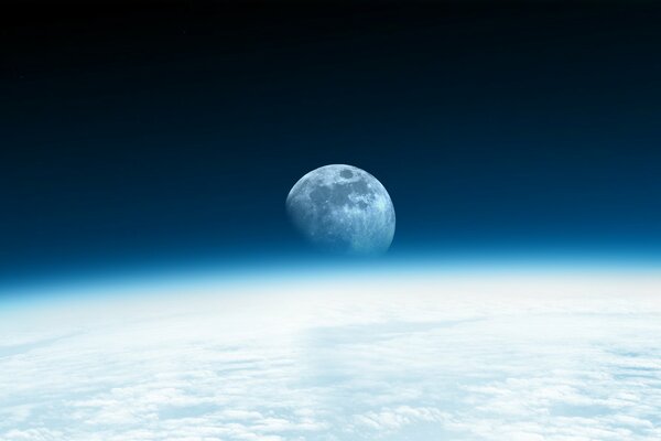 An enlarged moon in outer space