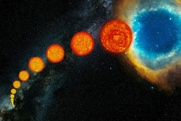 Schöne planetarische Sterne und Sonne