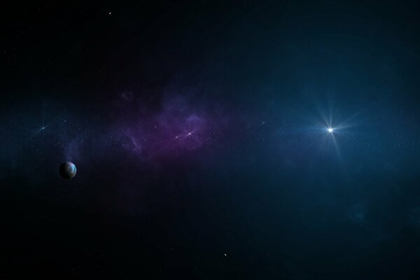 Estrella brillante en el fondo de la nebulosa púrpura