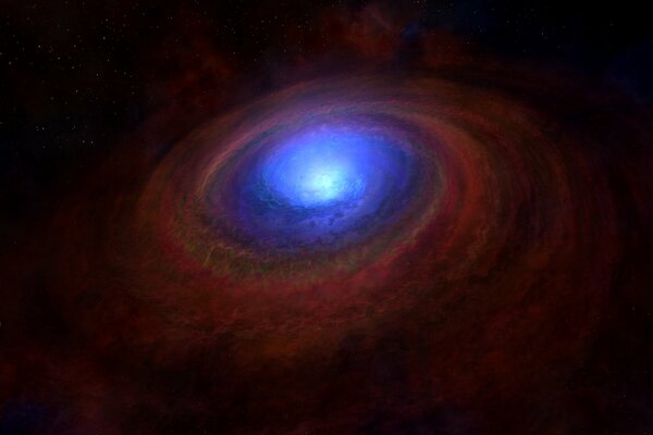 A black hole glowing in the middle with a deep and mysterious blue color