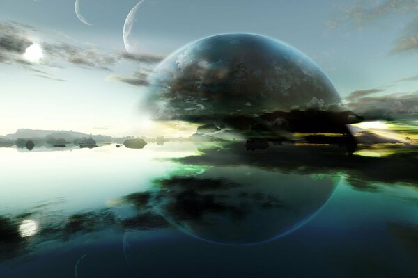 Reflexión horizontal del agua del planeta