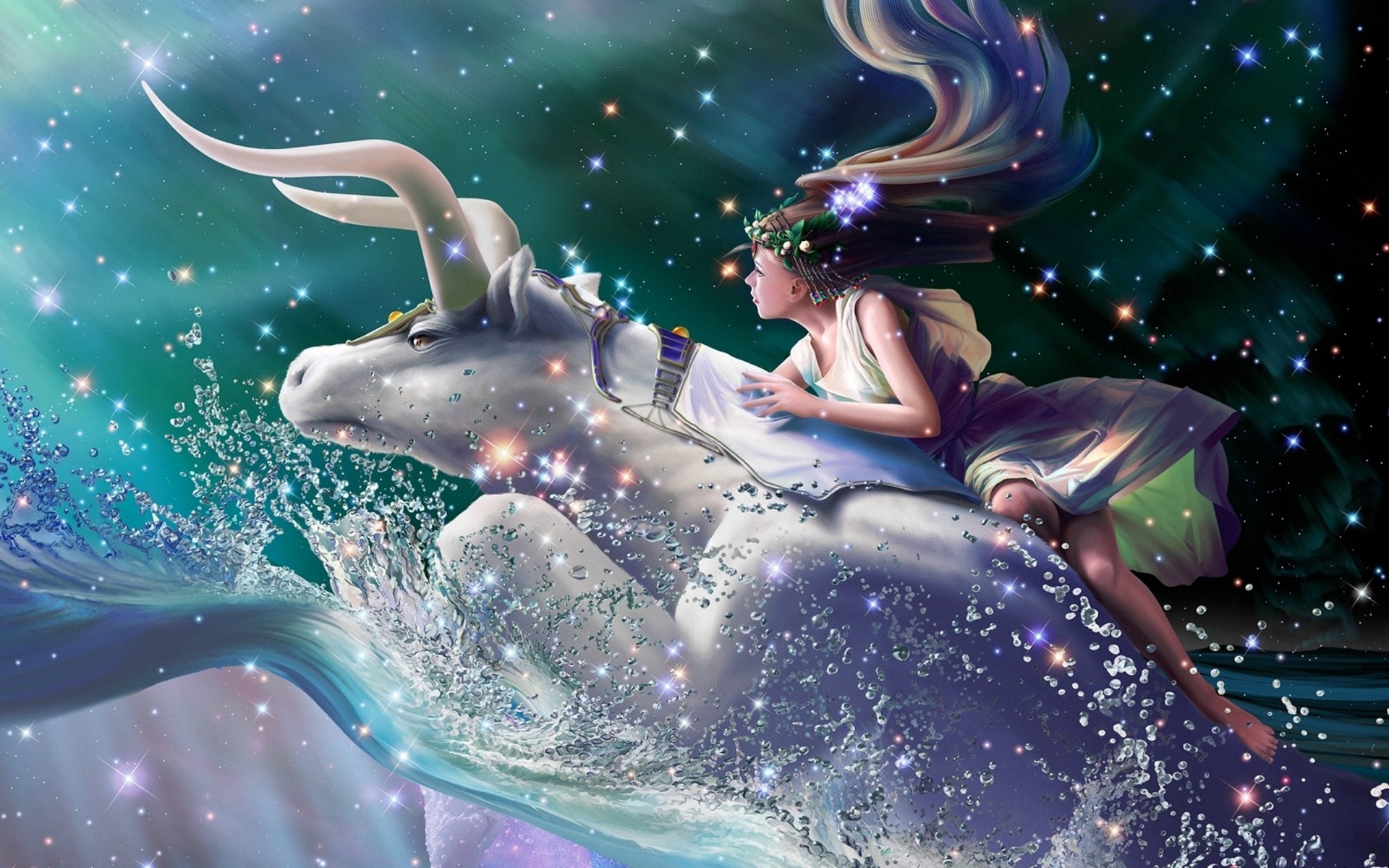 fantasy zodiac constellation yutaka kagaya dreams girl zeus galaxy crown hotel taurus constellation of taurus before dawn tiara wave spray bull