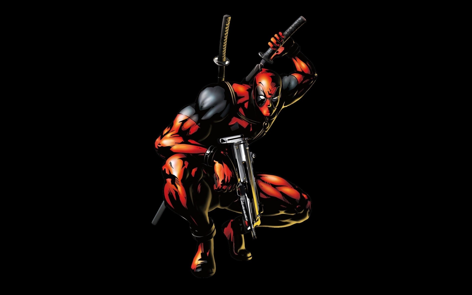 deadpool latająca forteca broń superbohater bohaterowie czarne tło ninja komiksy marvel