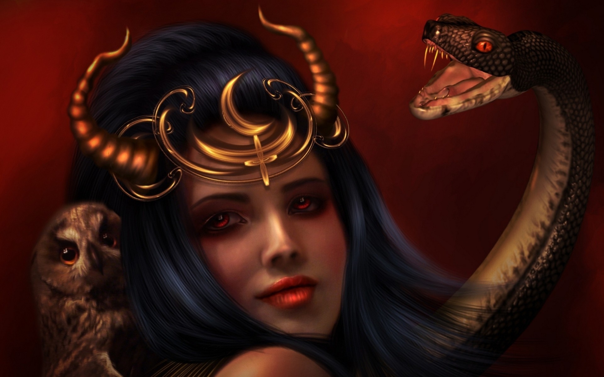 arte chica lilith búho serpiente fantasía oscura oscuro fantasía