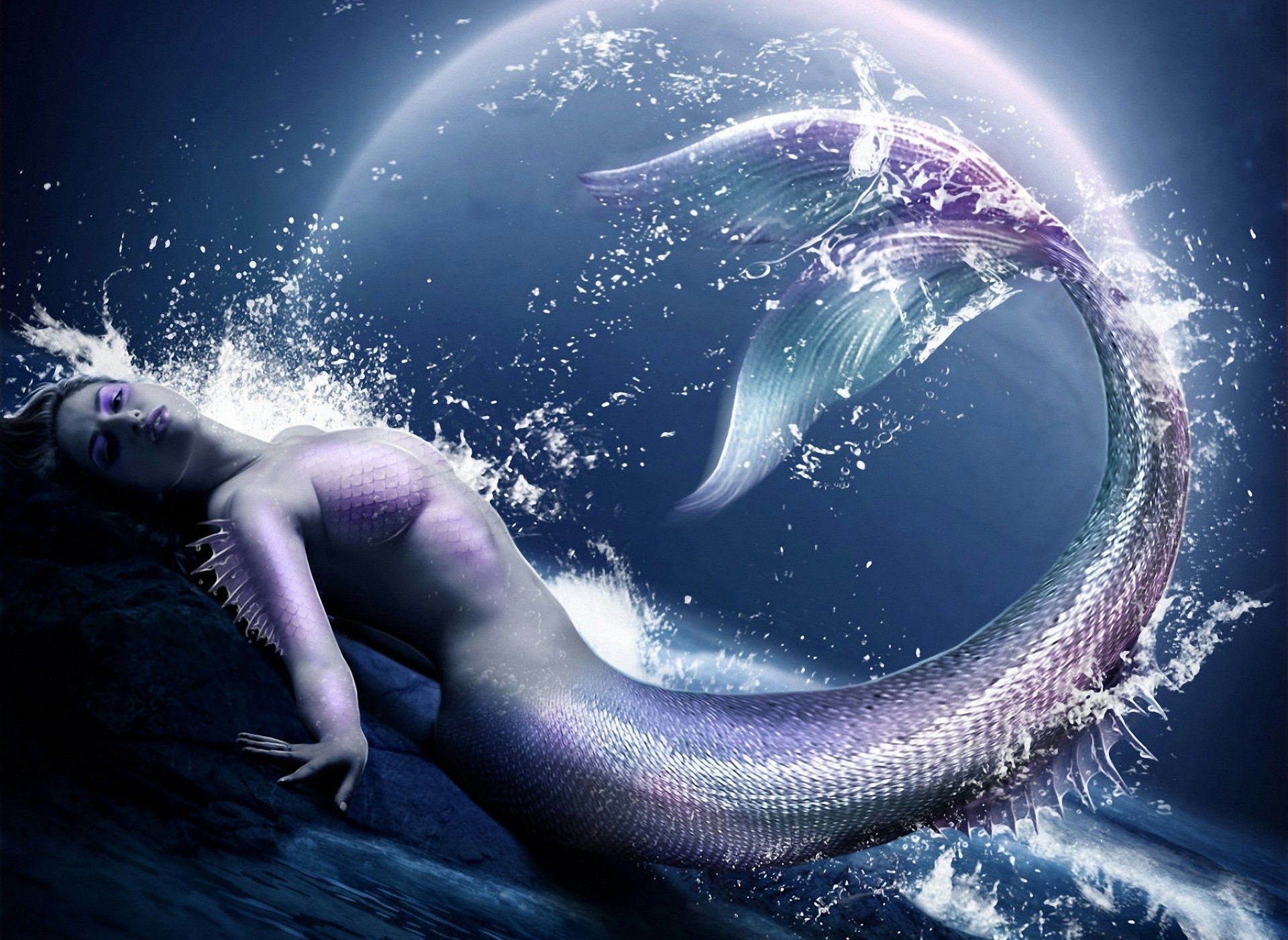 arte chica aerosol sirena mar fantasía luna piedra cola rocas escamas