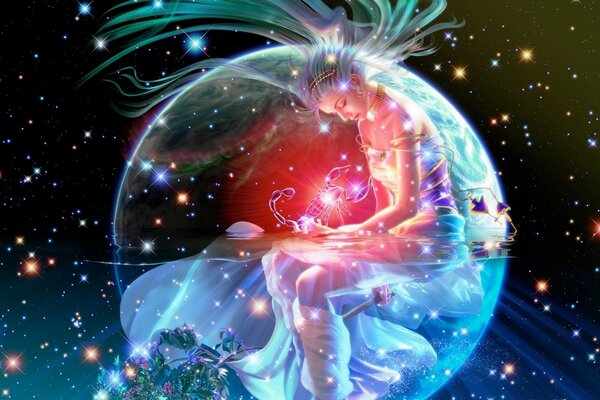 Fantasy art of the goddess in space