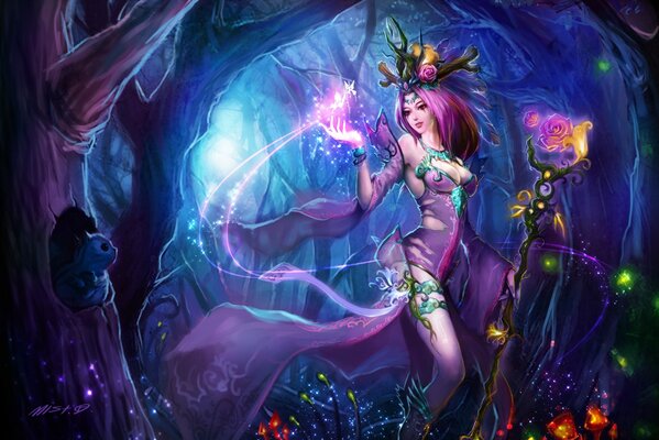 An elf girl in a fairy forest