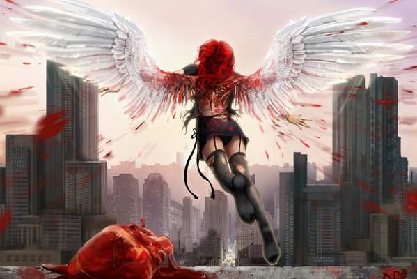 Art painting, angel bleeding