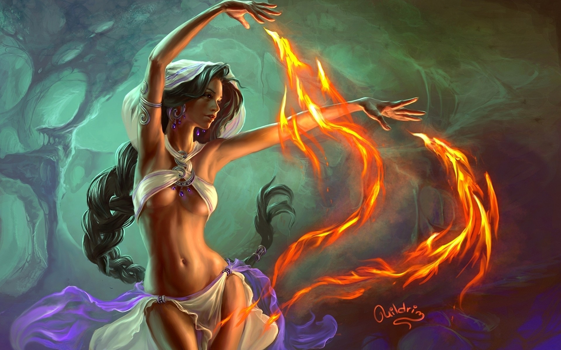 uildrim arte chica trenza fuego magia