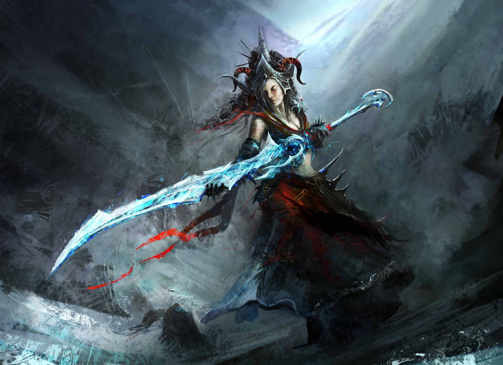 art weapon girl crown cool horn sword