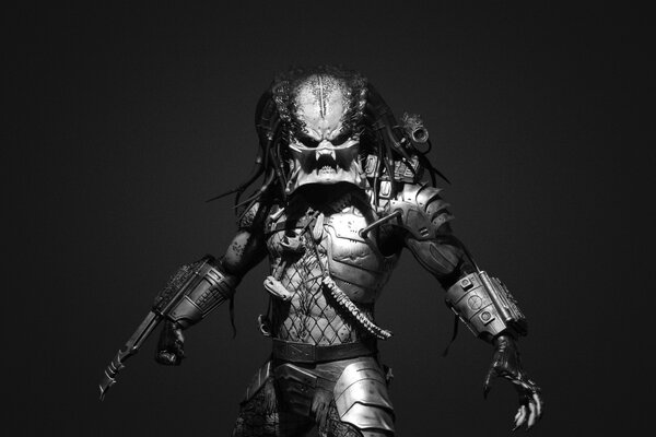 Postać kultowego filmu akcji fantasy Predator bez maski na twarz