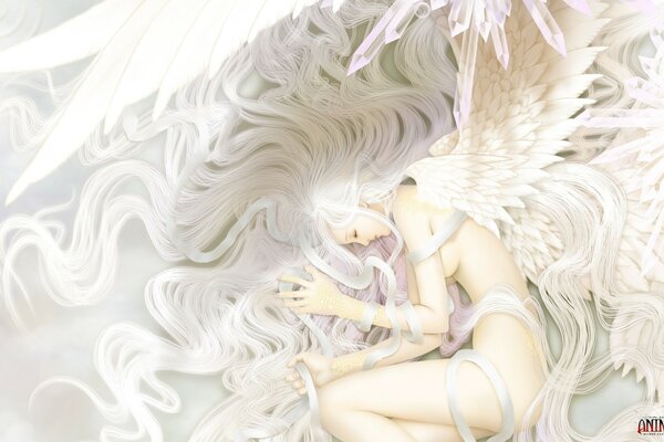 Art girl angel with white wings