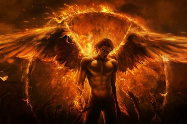 Anioł ze skrzydłami w ogniu