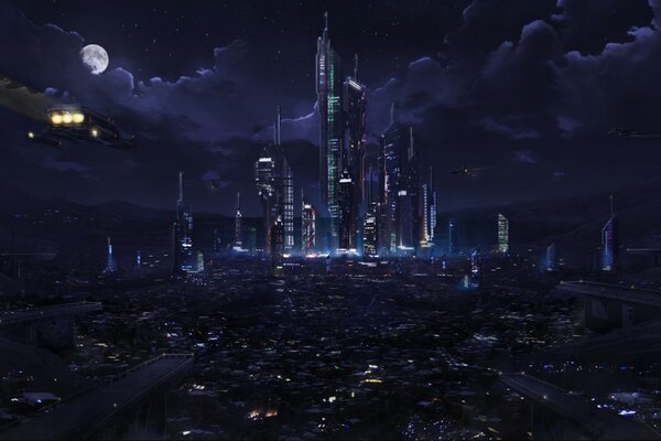 Techno city. The city of the future. Fantasy