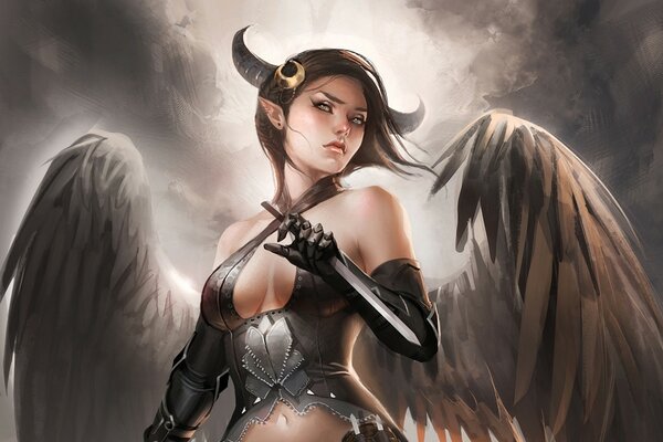 Angel girl with wings and horns