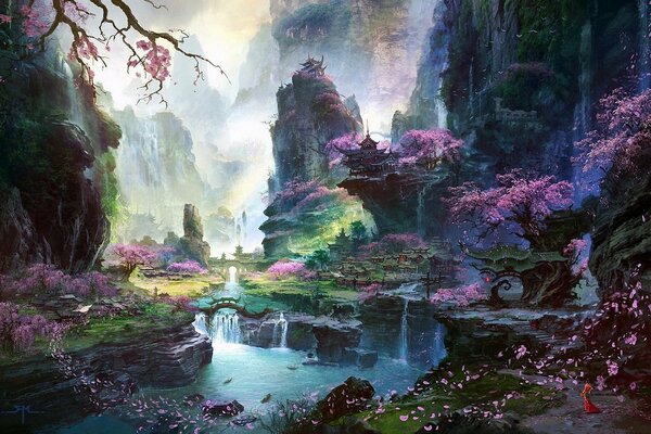 Asia girl art landscape