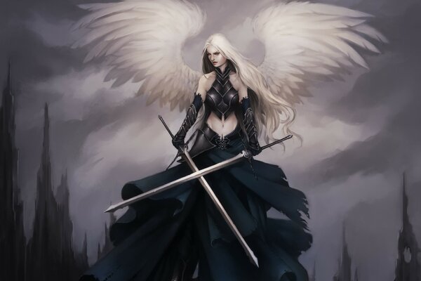 Ange fille avec des épées dans les mains