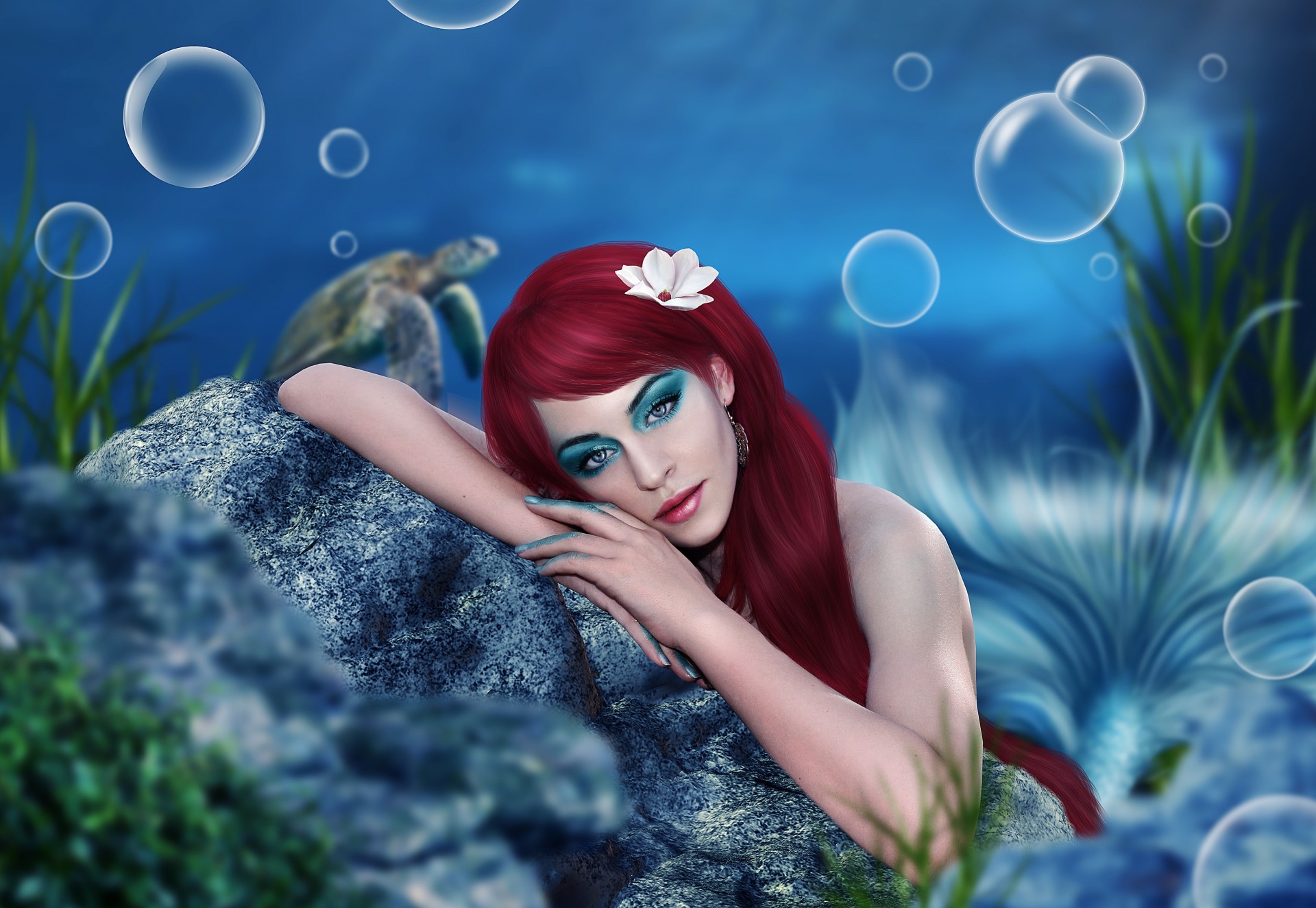 make-up mermaid girl art tail