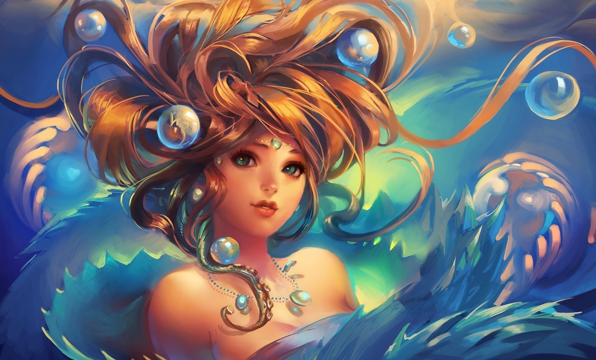 art girl hair sakimichan under water bubbles decoration