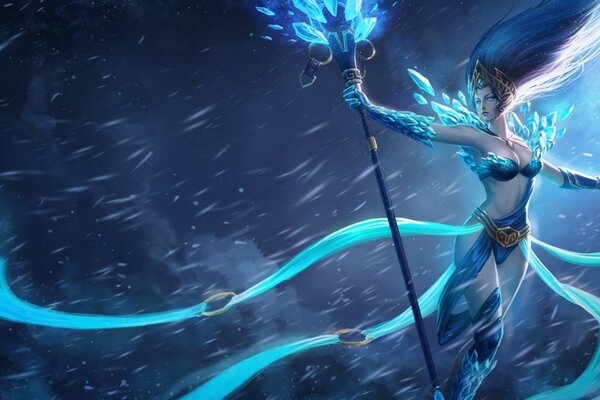 Art in blue tones with a snow sorceress