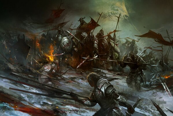 Fiery battle of army warriors