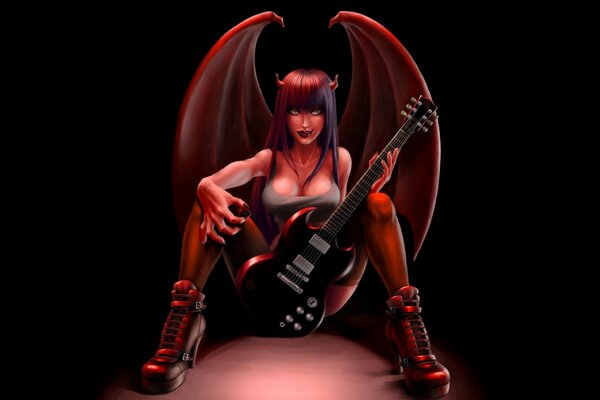 Winged Demon Girl with guitar