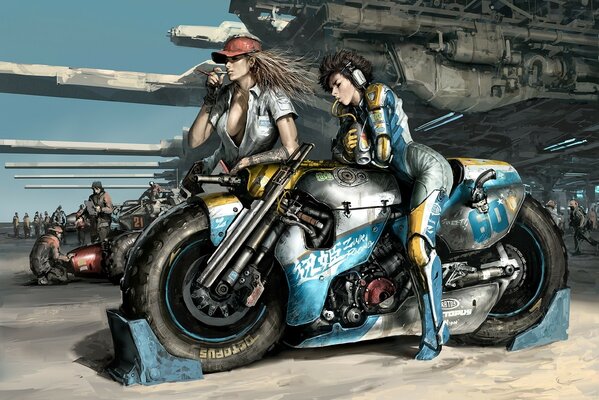 Moto da corsa. Ragazze pronte