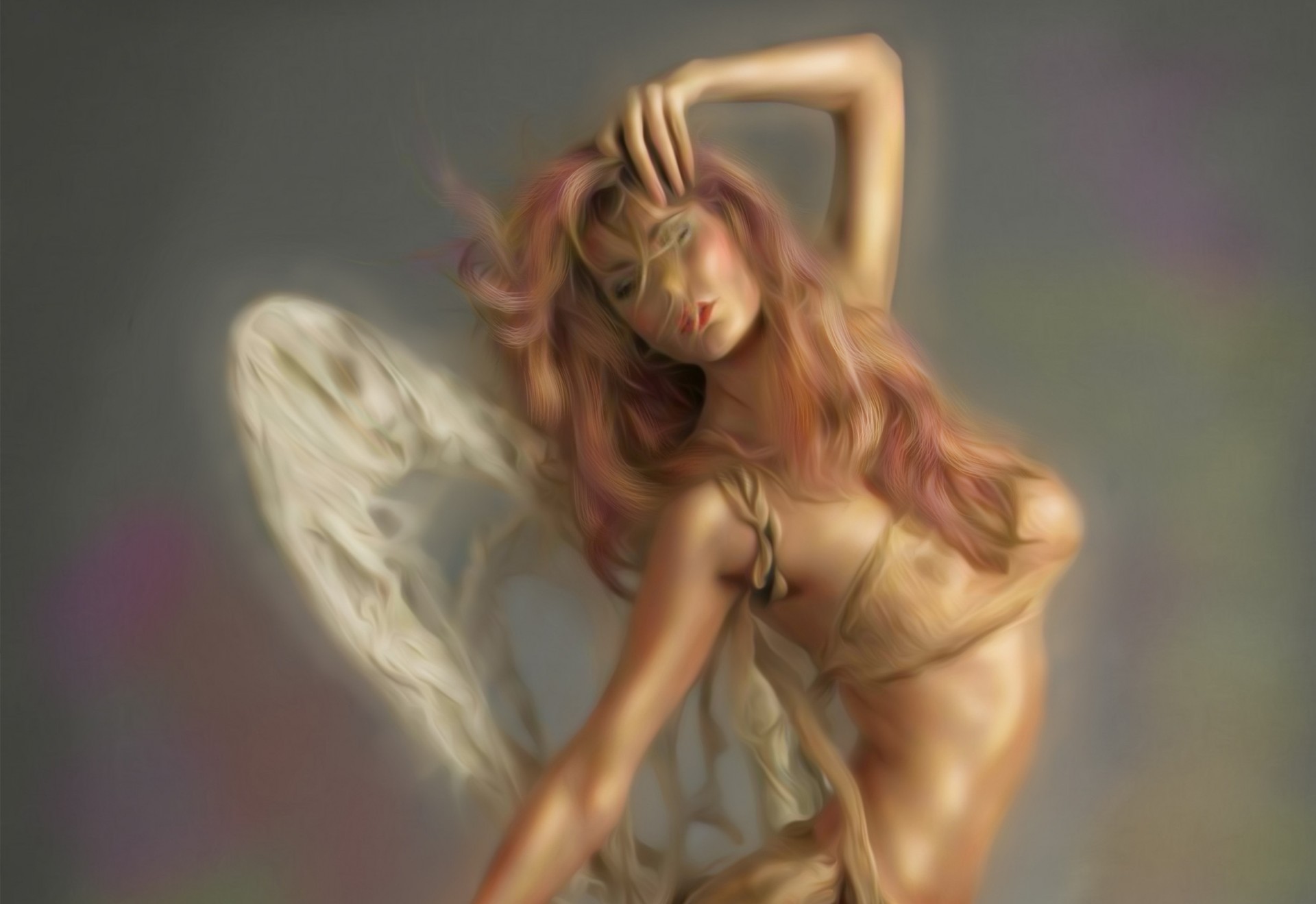 girl face wings angel hair