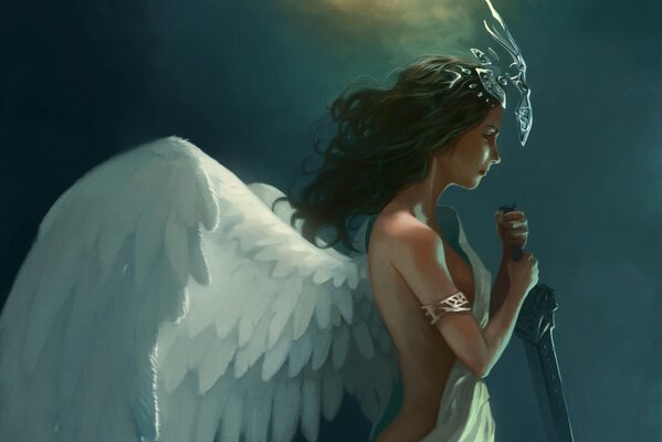 Art object Gentle angel girl with white-seeded wings
