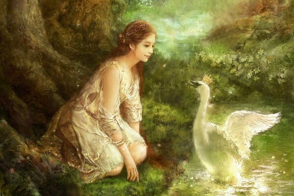 Art forêt princesse avec cygne