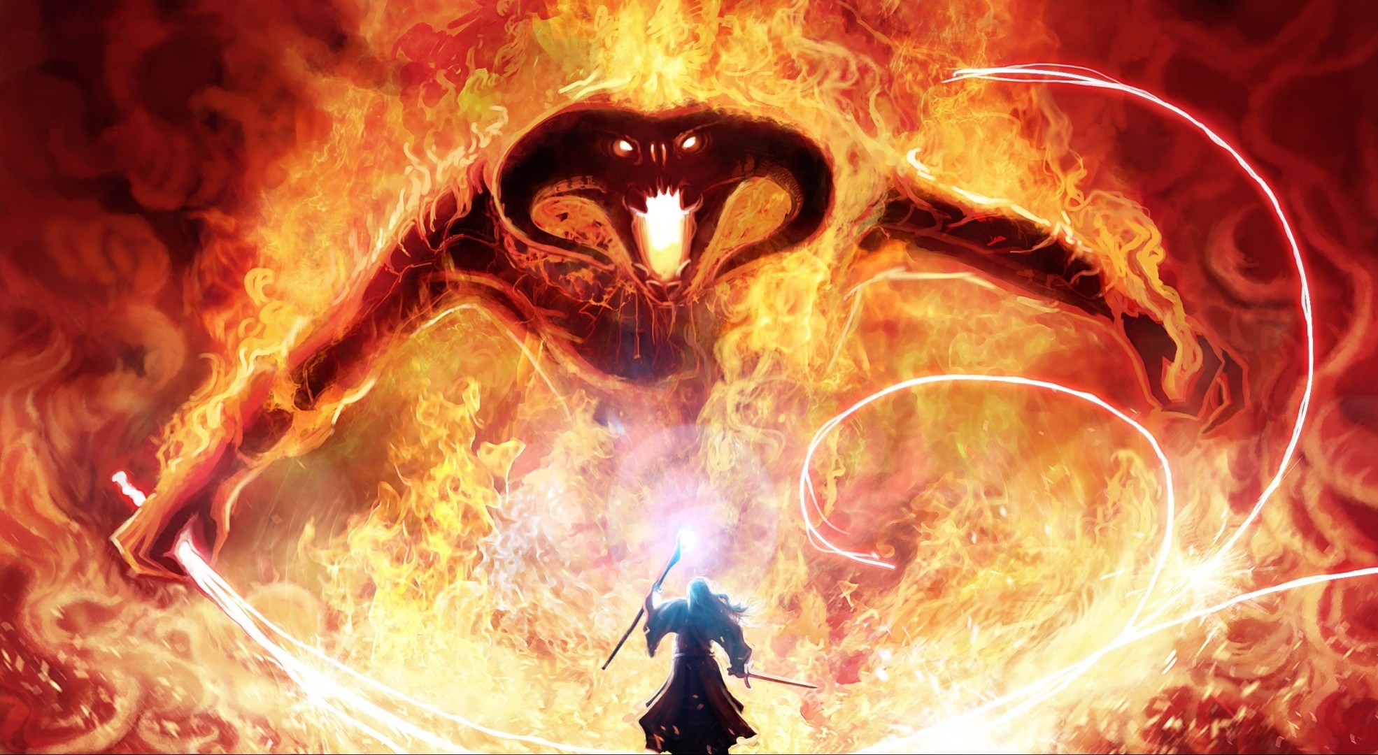 barlog arte mago el señor de los anillos gandalf balrog monstruo espada magia soleado